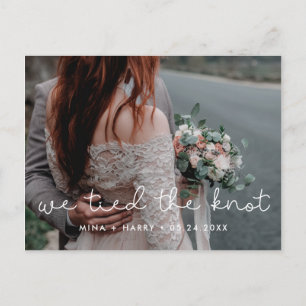 We tied the knot Cute script wedding photo Postcard