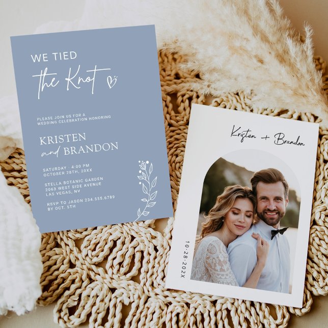 We Tied the Knot Dusty Blue Photo Post Wedding Invitation (Creator Uploaded)