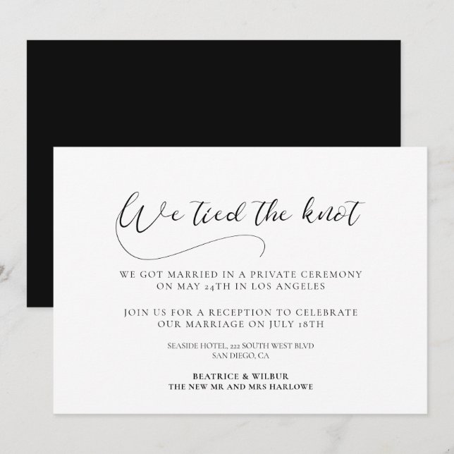 We tied the knot Elegant calligraphy announcement (Front/Back)
