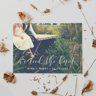 We tied the knot Elegant calligraphy photo card