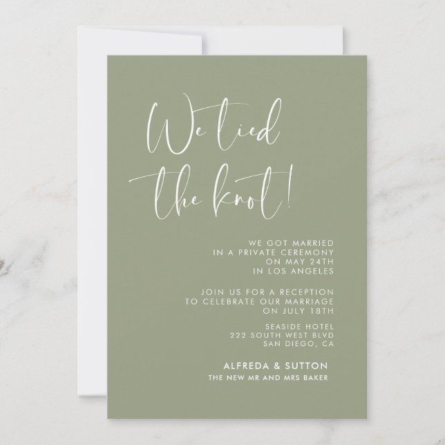 We tied the knot Elegant & modern Sage green Invitation (Front)