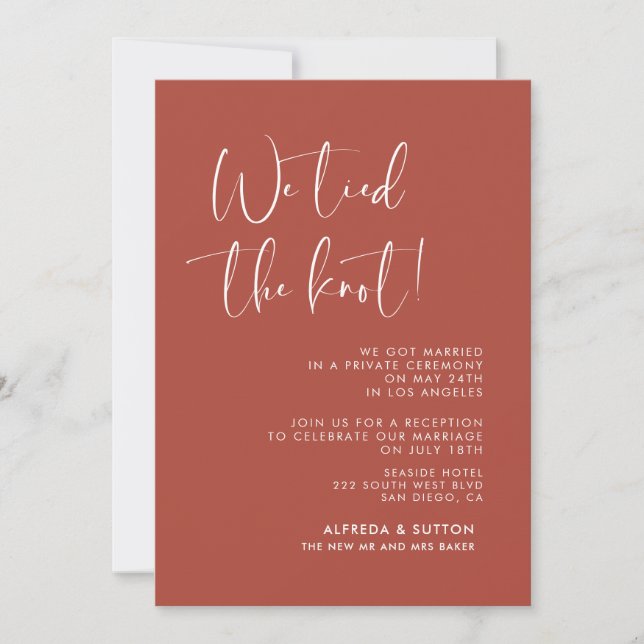 We tied the knot Elegant & modern terracotta card (Front)