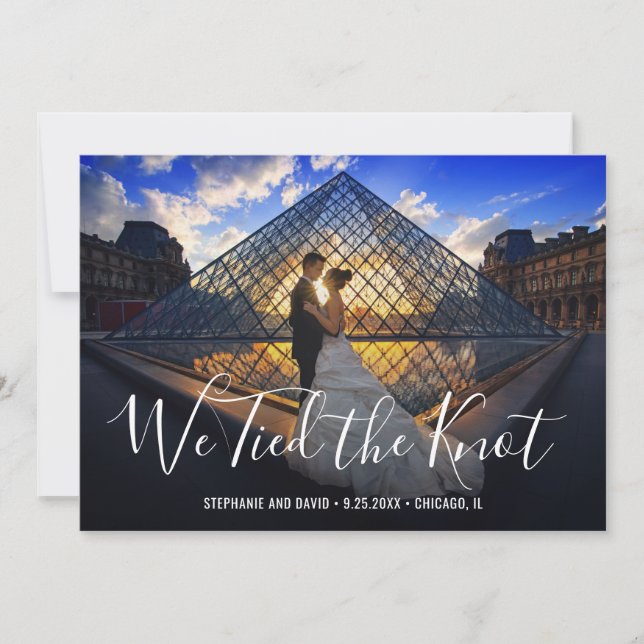 We Tied The Knot Elegant Photo Wedding Elopement Announcement (Front)