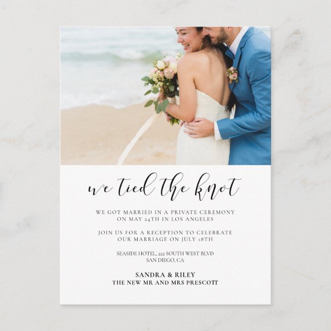 We tied the knot Elegant wedding announcement Postcard (Front)