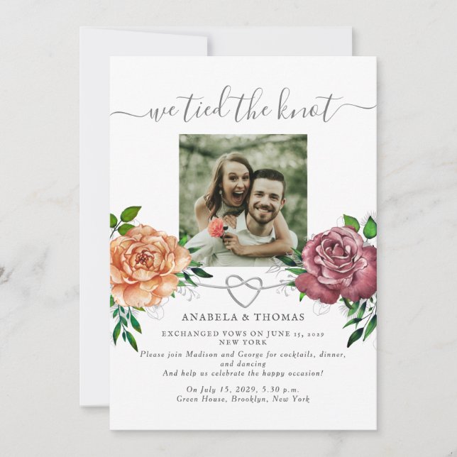 We Tied the Knot Floral Photo Invite (Front)