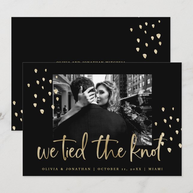 We Tied the Knot Gold Script Wedding Announcement (Front/Back)