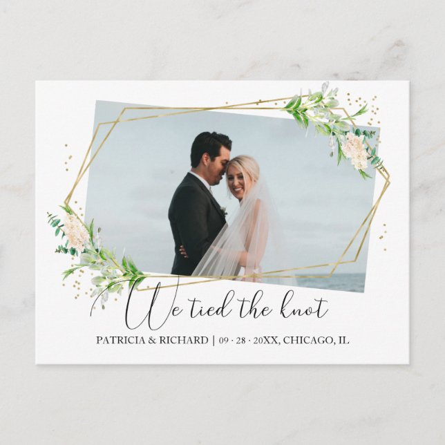 We Tied The Knot Greenery Eloped Announcement Postcard (Front)