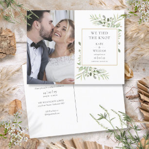 We Tied The Knot Greenery Photo Wedding Announcement Postcard