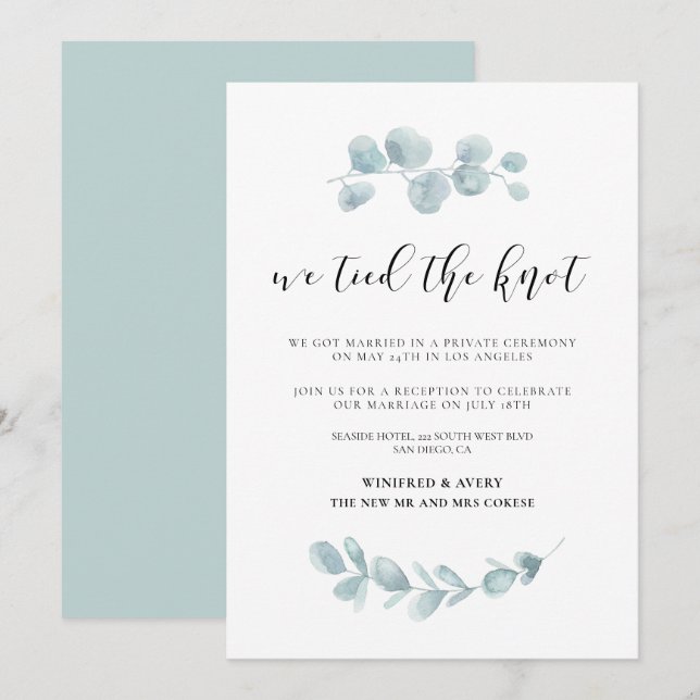 We tied the knot Greenery wedding announcement (Front/Back)