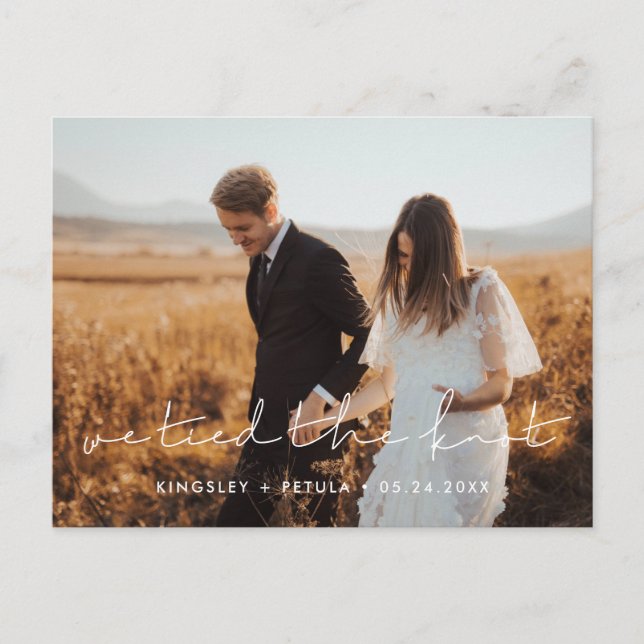 We tied the knot Minimalist handwritten photo Postcard (Front)