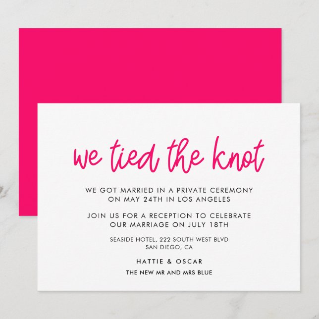 We tied the knot Modern calligraphy announcement (Front/Back)