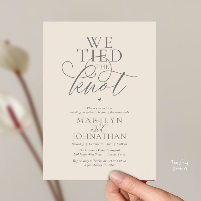 We Tied The Knot, Modern Classy Wedding Reception Invitation (We Tied The Knot, Modern Classy Wedding Reception Dinner brunch Invitation Card in Cream  Grey)