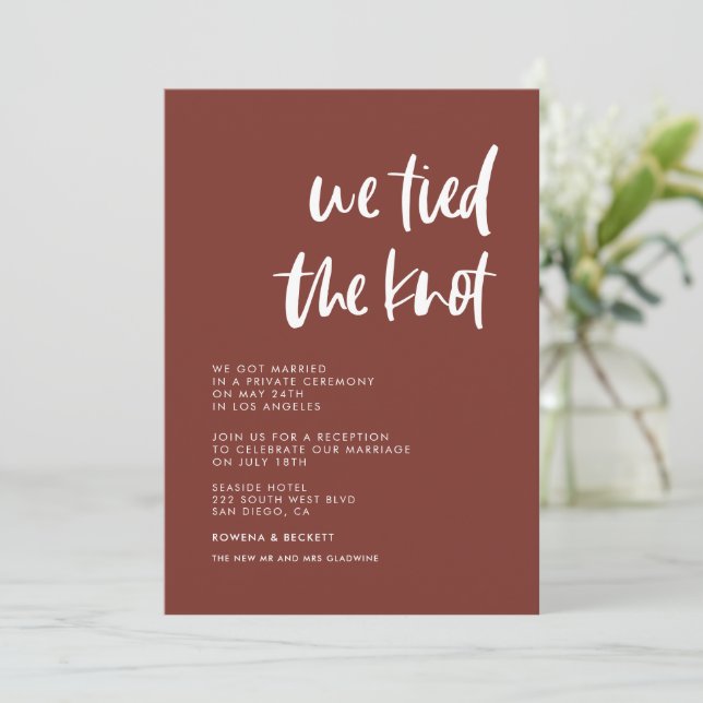 We tied the knot Modern elegant terracotta card (Standing Front)