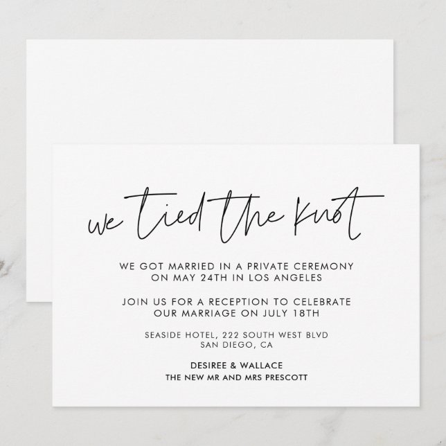 We tied the knot Modern minimalist announcement (Front/Back)