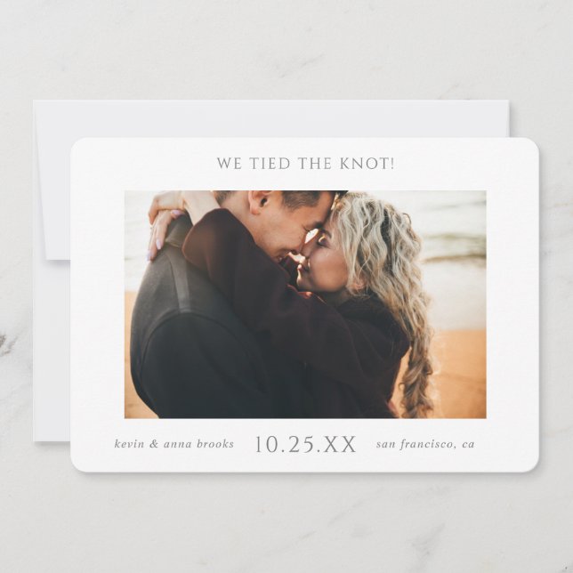 We Tied the Knot! Modern Photo Elopement Wedding Announcement (Front)