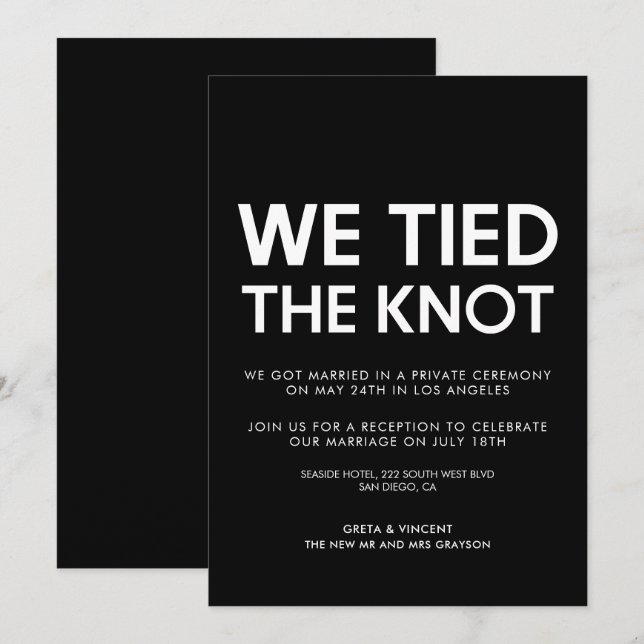 We tied the knot Modern wedding announcement (Front/Back)