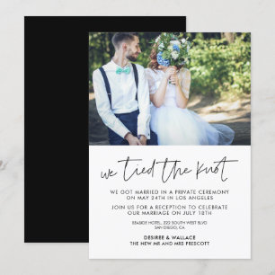 We tied the knot Modern wedding photo announcement