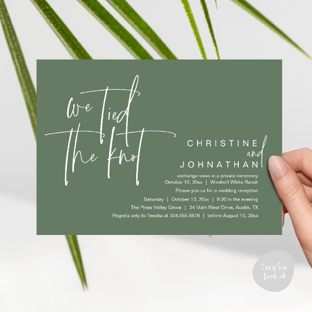 We tied the knot, Modern wedding reception Invitation (We tied the knot, Modern wedding reception dinner party Invitation card in forest sage green)