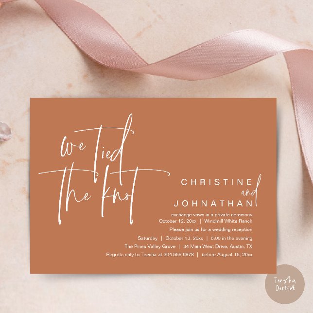 We tied the knot, Modern wedding reception Invitation (We tied the knot, Modern wedding reception dinner party Invitation card in terracotta copper brown)