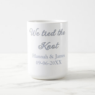 we tied the knot name wedding engagement date blue coffee mug