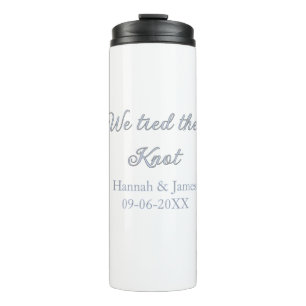we tied the knot name wedding engagement date blue thermal tumbler