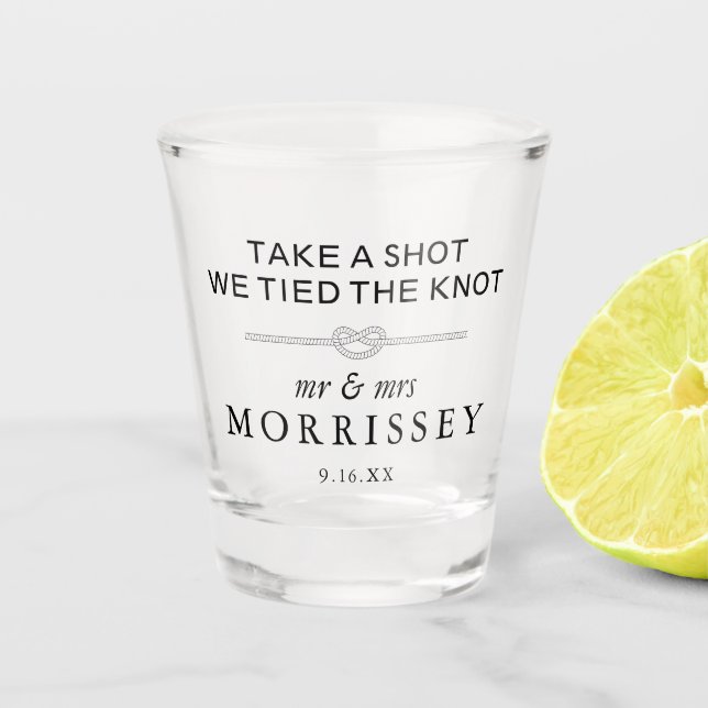 We Tied The Knot Personalised Wedding Shot Glass (Front)