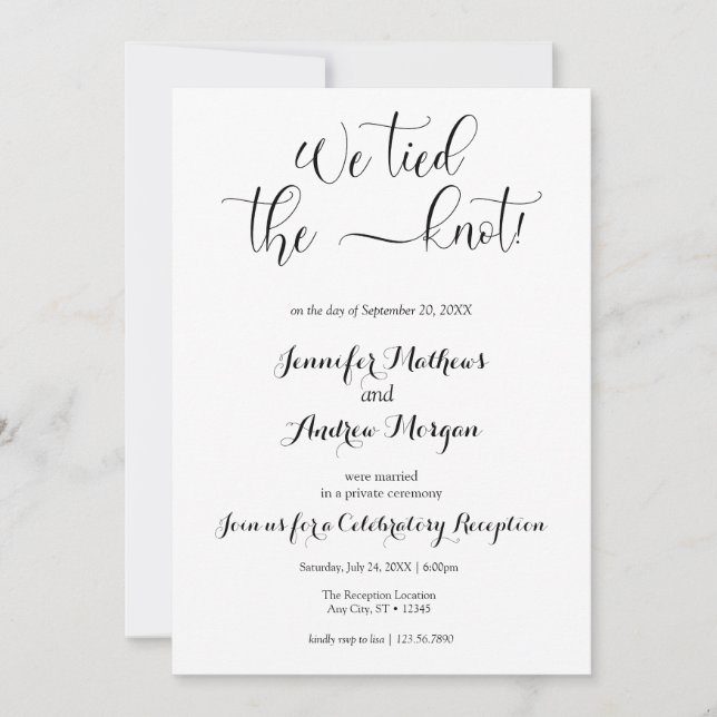 We Tied the Knot | Photo Wedding Reception Invitation (Front)