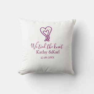 We tied the knot pink heart knots name date romant cushion