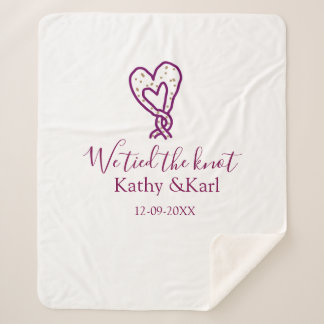 We tied the knot pink heart knots name date romant sherpa blanket