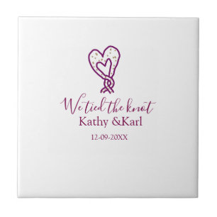 We tied the knot pink heart knots name date romant tile