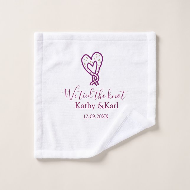 We tied the knot pink heart knots name date romant wash cloth (Wash Cloth)