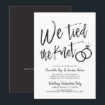 We Tied the Knot | Post Wedding Party Invitation<br><div class="desc">After the big day and the rings are exchanged invite your most honoured guests to a celebration. This invitation features the words "We Tied the Knot" in fancy script letters. Towards the side of this are a pair of wedding rings. Underneath this unique graphic is a space for your own...</div>