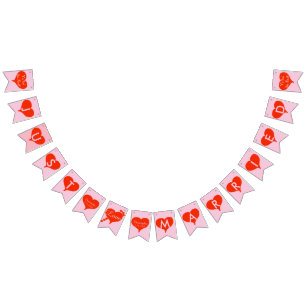 We Tied the Knot Red Hearts Wedding Bunting Banner