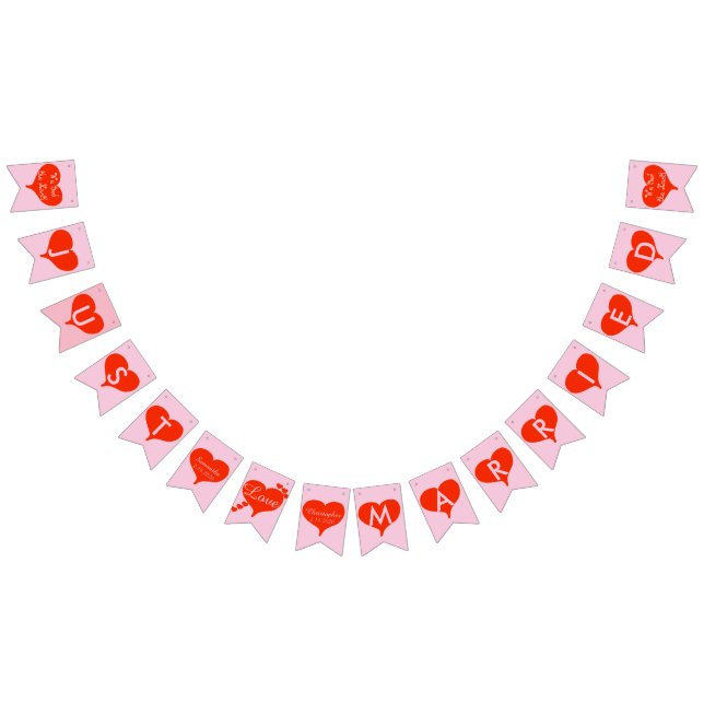 We Tied the Knot Red Hearts Wedding Bunting Banner (All)