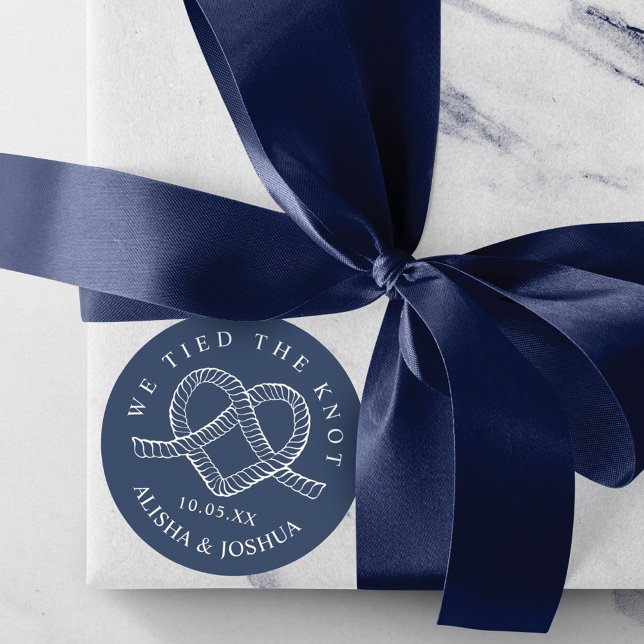 We Tied The Knot Rope Heart Nautical Navy & White Classic Round Sticker (Creator Uploaded)