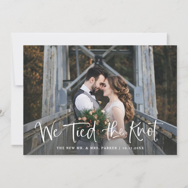 We Tied the Knot | Rustic Script Photo Elopement Announcement (Front)