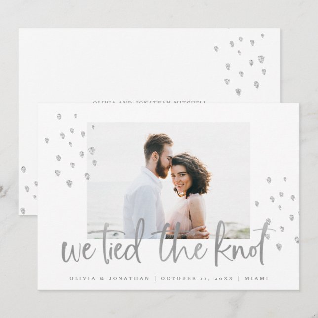 We Tied the Knot Silver Text Wedding Announcement (Front/Back)