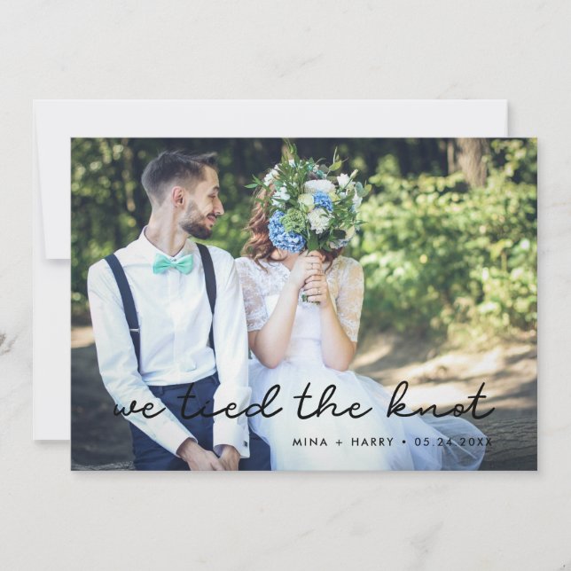 We tied the knot simple wedding photo card (Front)