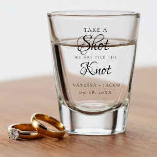 We tied the knot so take a shot Wedding Favour  Glass