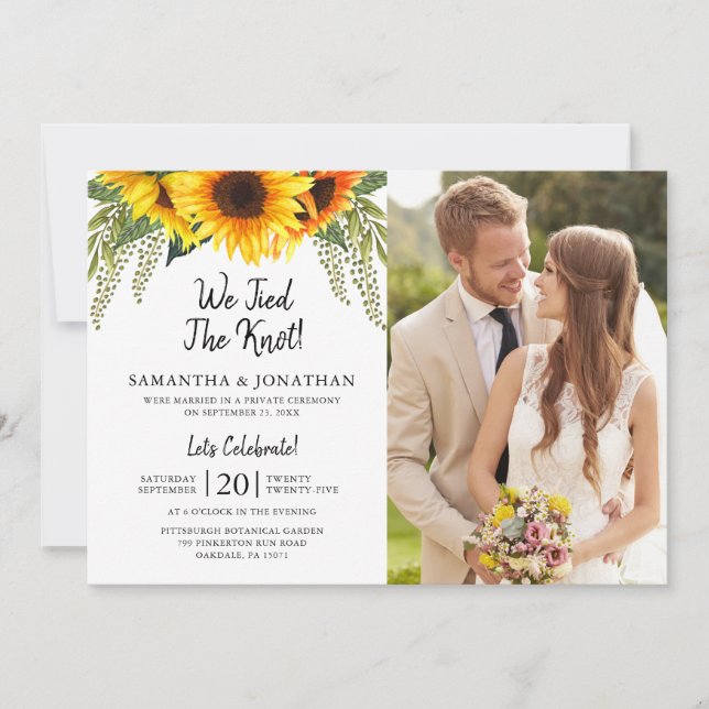 We Tied The Knot Sunflowers Photo Wedding Invitation (Front)
