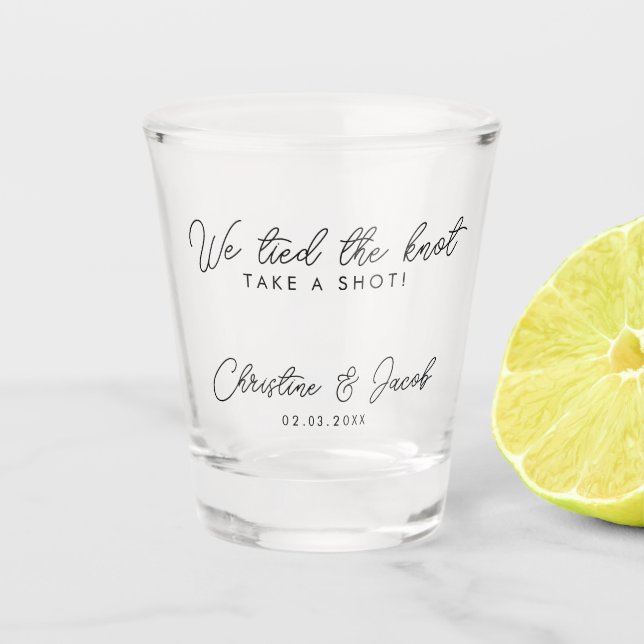 we tied the knot take a shot drink wedding favour shot glass (Front)