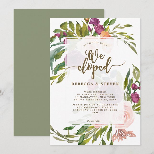 we tied the knot we eloped invitation greenery (Front/Back)