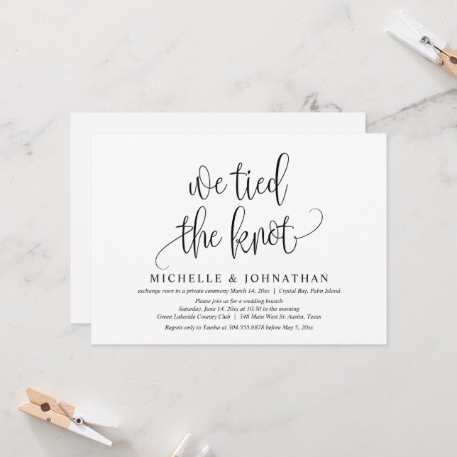 We Tied The Knot, Wedding Elopement Celebration In Invitation (Front/Back In Situ)