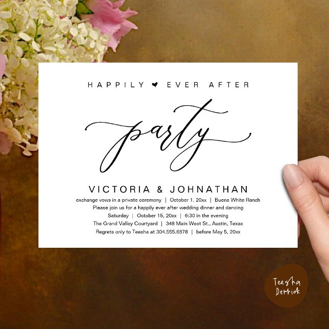 We Tied The Knot, Wedding Elopement Dinner Party Invitation (Happily Ever After Party Wedding Elopement Dinner Invitation Card PDF Classy Black White)
