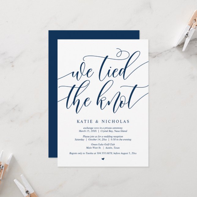 We tied the knot, Wedding Elopement Party Invitation (Front/Back In Situ)