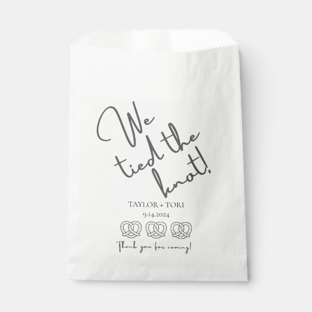 We tied the knot! Wedding Late Night Pretzel Bites Favour Bags (Front)