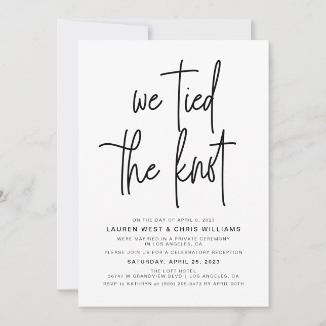 We Tied the Knot Wedding Reception Invitation (Front)