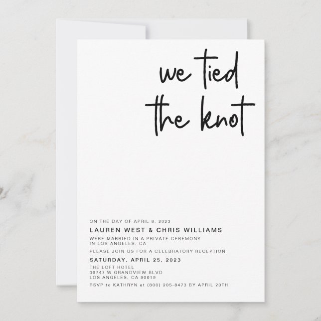 We Tied the Knot Wedding Reception Invitation (Front)