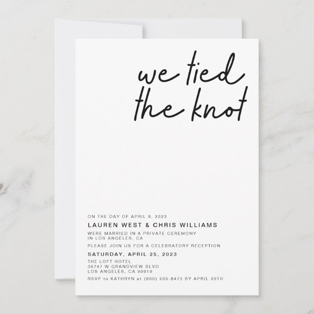 We Tied the Knot Wedding Reception Invitation (Front)
