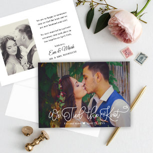 We Tied the Knot White Script Wedding Photo Announcement